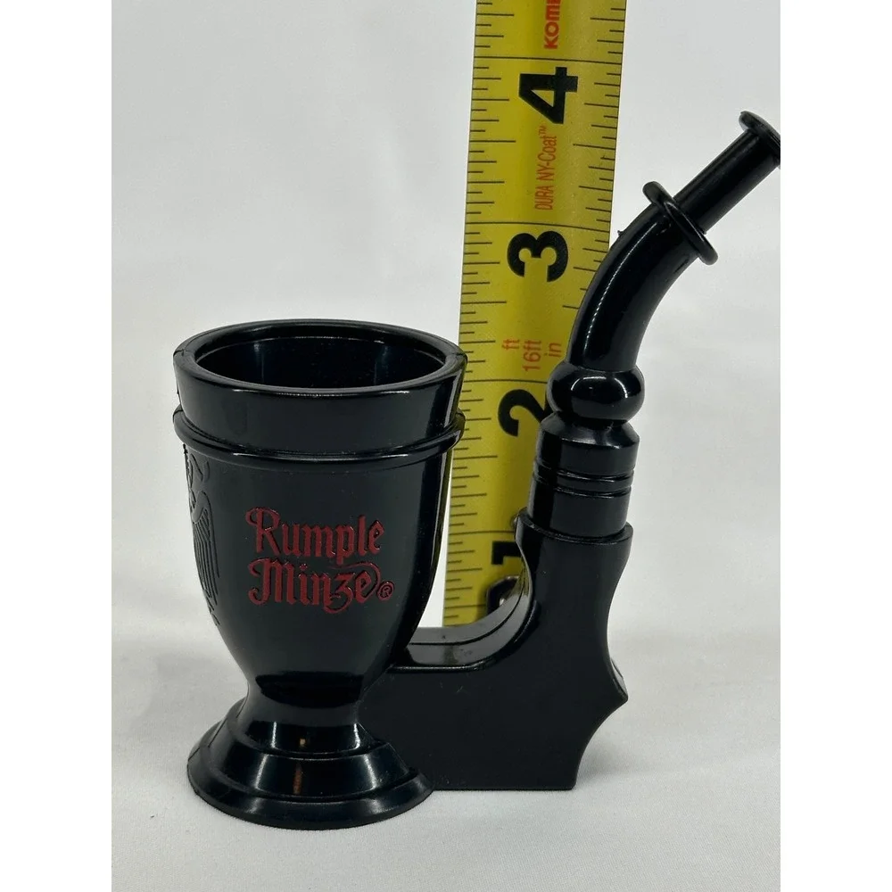 Rumple Minze Shot Glass Black Plastic Pipe Shape Novelty Barware Logo